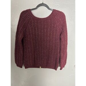 Sezane Women's Burgundy Sweater Gold Threads And Double Gold Zipper In Back XS